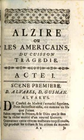 Alzire, ou les Américains : tragédie