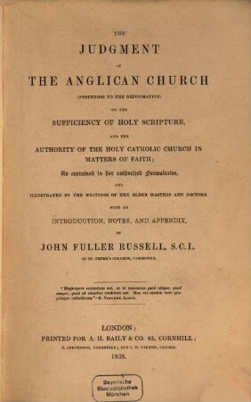 The judgment of the anglican church (posterior to the reformation)