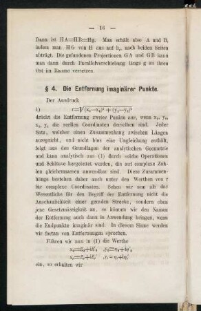 § 4. Die Entfernung imaginärer Punkte