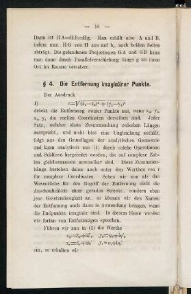 § 4. Die Entfernung imaginärer Punkte
