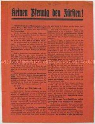 Flugblatt gegen die entschädigungslose Fürstenenteignung im Zuge der Volksabstimmung 1926
