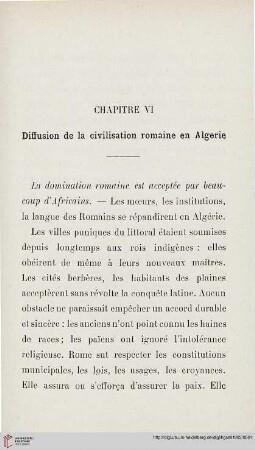 Chapitre VI: Diffusion de la civilisation romaine en Algérie