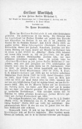 Berliner Wortschatz zu den Zeiten Kaiser Wilhelms I.