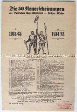 Verlagsverzeichnis der Neuerscheinungen der Deutschen Jugenbücherei - Hillger Bücher 1934/35
