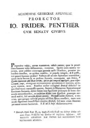 ACADEMIAE GEORGIAE AVGCSTAE PRORECTOR !0. FRIDER. PENTHER CVM SENATV CIVIBVS.