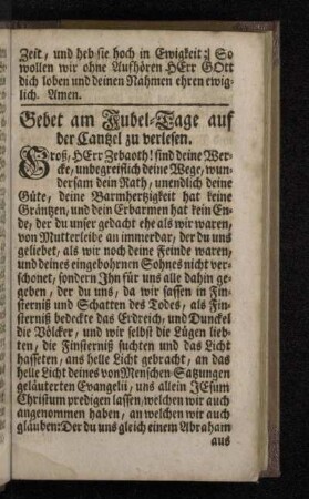 Gebet am Jubel-Tage auf der Cantzel zu verlesen.