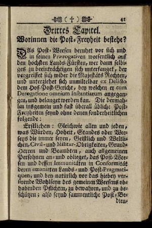 Drittes Kapitel. Worinnen die Post-Freyheit bestehe?