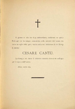 In morte di Cesare Cantù : A cura della famiglia. [Umschlagt.:] In memoria Cesare Cantù
