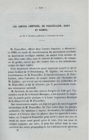 Les compas compsés, de peaucellier, hart et kempe.