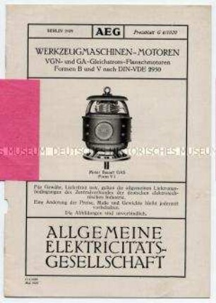 Werkzeugmaschinen-Motoren, VGN- und GA-Gleichstrom-Flanschmotoren, Formen B und V nach DIN-VDE 2950