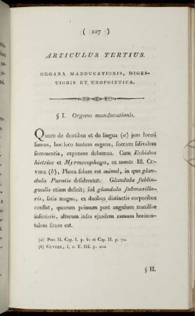 Articulus tertius. Organa manducationis, digestionis et uropoietica