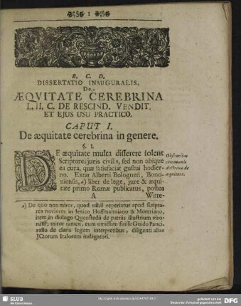 Caput I. De aequitate cerebrina in genere
