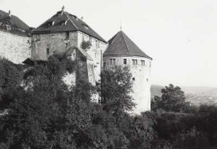 Tübingen, Schloss Hohentübingen : Tübingen. Schloss Hohentübingen. Ansicht mit Haspelturm von Nordwesten