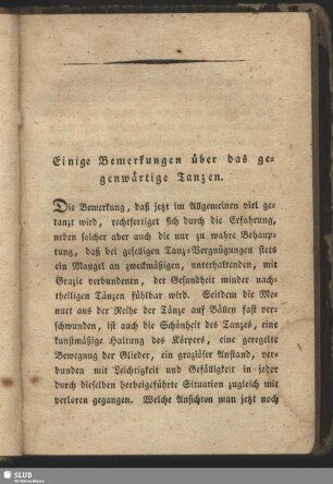 Einige Bemerkungen über das gegenwärtige Tanzen