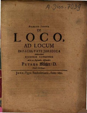 De Loco, Ad Locum