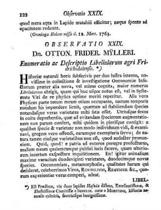 Observatio XXIX. Dn. Otton. Frider. Mylleri. Enumeratio ac Descriptio Libellularum agri Fridrichsdalensis
