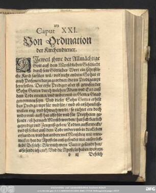 Caput XXI. Von Ordination der Kirchendiener.