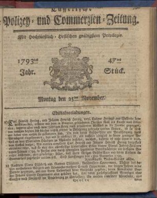 47tes Stueck, Montag den 25ten November 1793