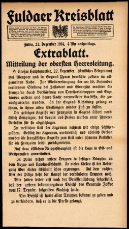Zweite Ausgabe vom Dienstag, den 22. Dezember 1914.