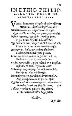 In Ethic. Philip. Melanth. Melchior Acontivs Vrsellanvs