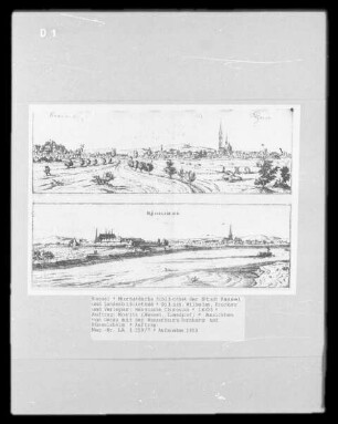 Hessische Chronika — Ansichten von Gerau mit der Wasserburg Dornberg und Rüsselsheim