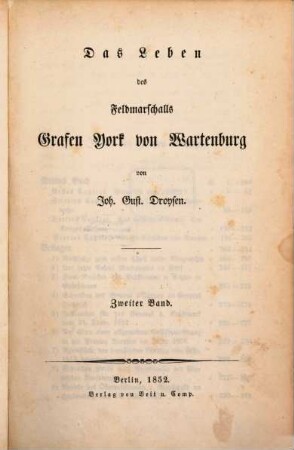 Das Leben des Feldmarschalls Grafen York von Wartenburg. 2