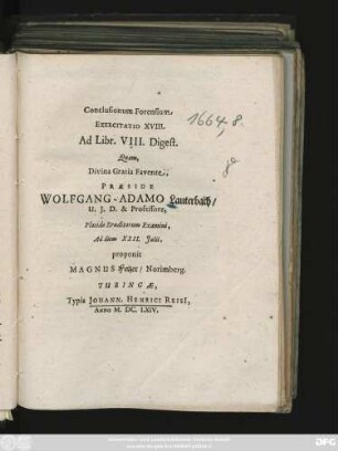 Conclusionum Forensium Exercitatio XVIII. Ad Libr. VIII. Digest.