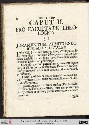 Caput II. Pro Facultate Theologica