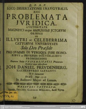 Loco Dissertationis Inauguralis, Haec Problemata Iuridica