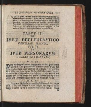 Caput III. De Iure Ecclesiastico Universali Privato
