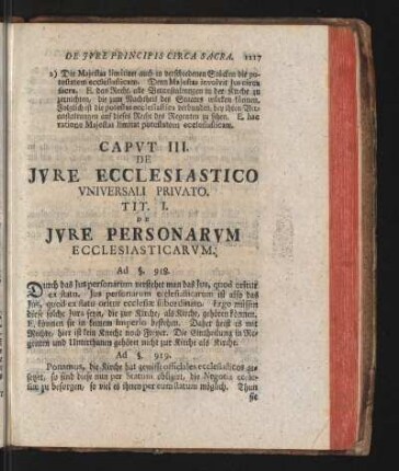 Caput III. De Iure Ecclesiastico Universali Privato