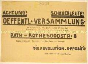 Einladung der Revolutionären Opposition an die Hafenarbeiter zur öffentlichen Versammlung und Bericht über die Lage in Bremen