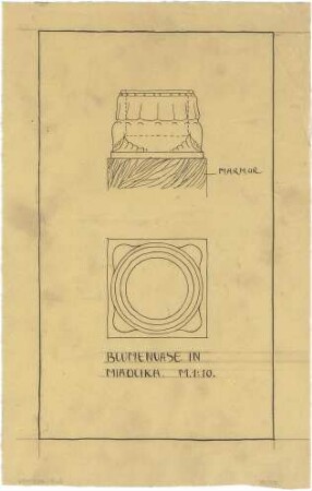 Billing, Hermann; Mannheim (Baden-Württemberg); Kunsthalle - Blumenvase in Majolika (Grundriss, Ansicht)