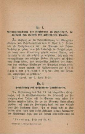 Zusammenstellung der sämmtlichen für den Regierungsbezirk Düsseldorf erlassenen, noch in Kraft befindlichen Polizei-Verordnungen.