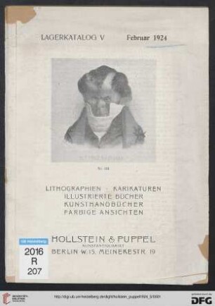 Nr. 5: Lagerkatalog / Hollstein & Puppel, Kunstantiquariat: Lithographien, Karikaturen, illustrierte Bücher, Kunsthandbücher, farbige Ansichten
