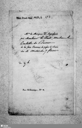 Nr. 1: Von Marquise D'Aguesseau - dat. Paris, 07.02.1827.