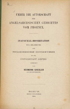 Ueber die Autorschaft des angelsächsischen Gedichtes vom Phoenix