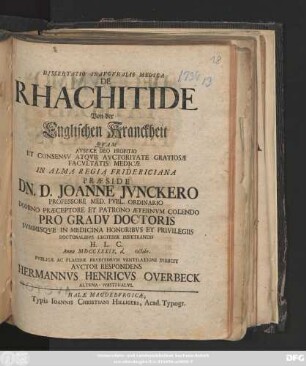 Dissertatio Inavgvralis Medica De Rhachitide