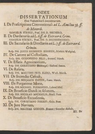 Index Dissertationum Hoc Volumine I. contentarum.
