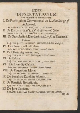 Index Dissertationum Hoc Volumine I. contentarum.