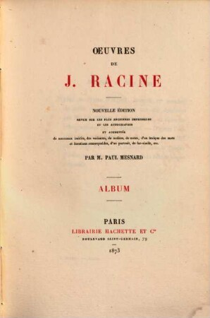 Oeuvres de J. Racine. [10], Album