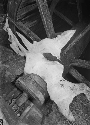 Long Island (New York), Roslyn, Mühle, Wasserrad mit Eis