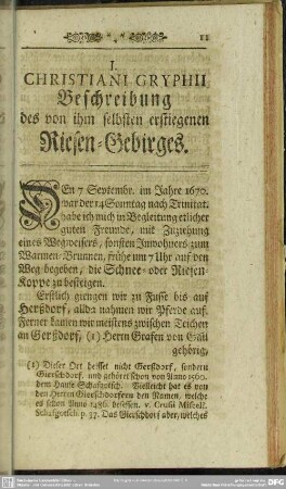 I. Christiani Gryphii Beschreibung des von ihm selbsten erstiegenen Riesen-Gebirges
