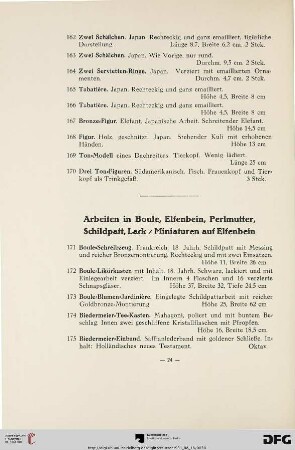 Arbeiten in Boule, Elfenbein, Perlmutter, Schildplatt, Lack; Miniaturen auf Elfenbein (Nr. 171-211)