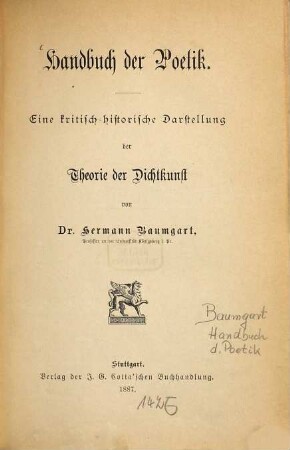 Handbuch der Poetik : eine kritisch-historische Darstellung der Theorie der Dichtkunst