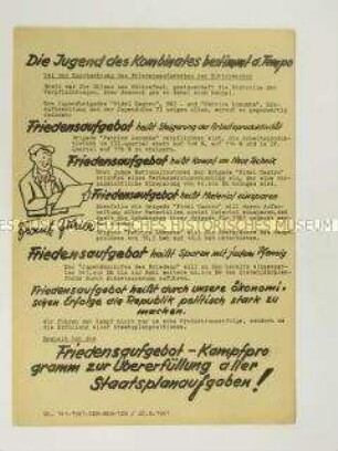 Hektografiertes Propagandaflugblatt zum Friedensaufgebot der Hüttenwerker