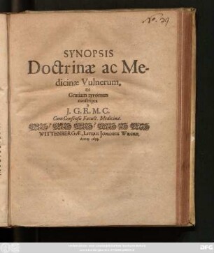 Synopsis Doctrinae ac Medicinae Vulnerum