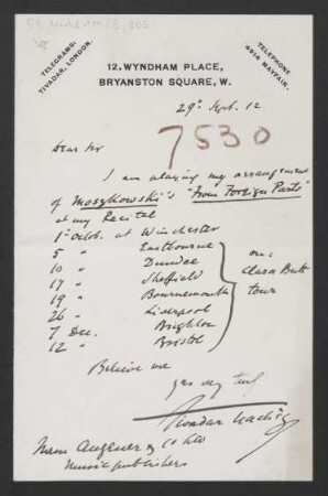 Brief an Augener Ltd.  : 29.09.1912