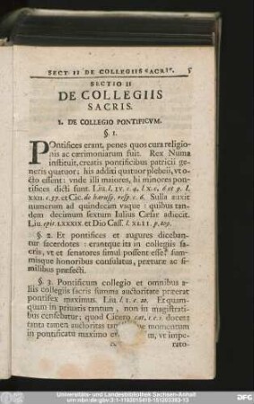 Sectio II De Collegiis Sacris.