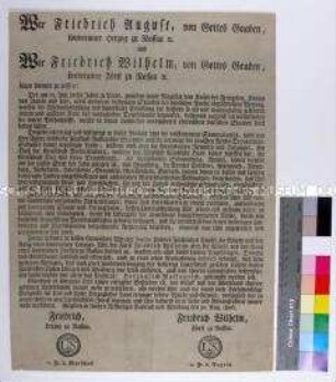 Verordnung von Friedrich Wilhelm Fürst von Naussau-Weilburg und Friedrich August Herzog von Nassau-Usingen betreffend Souveränität des Herzogtums Nassau innerhalb des Deutschen Bundes